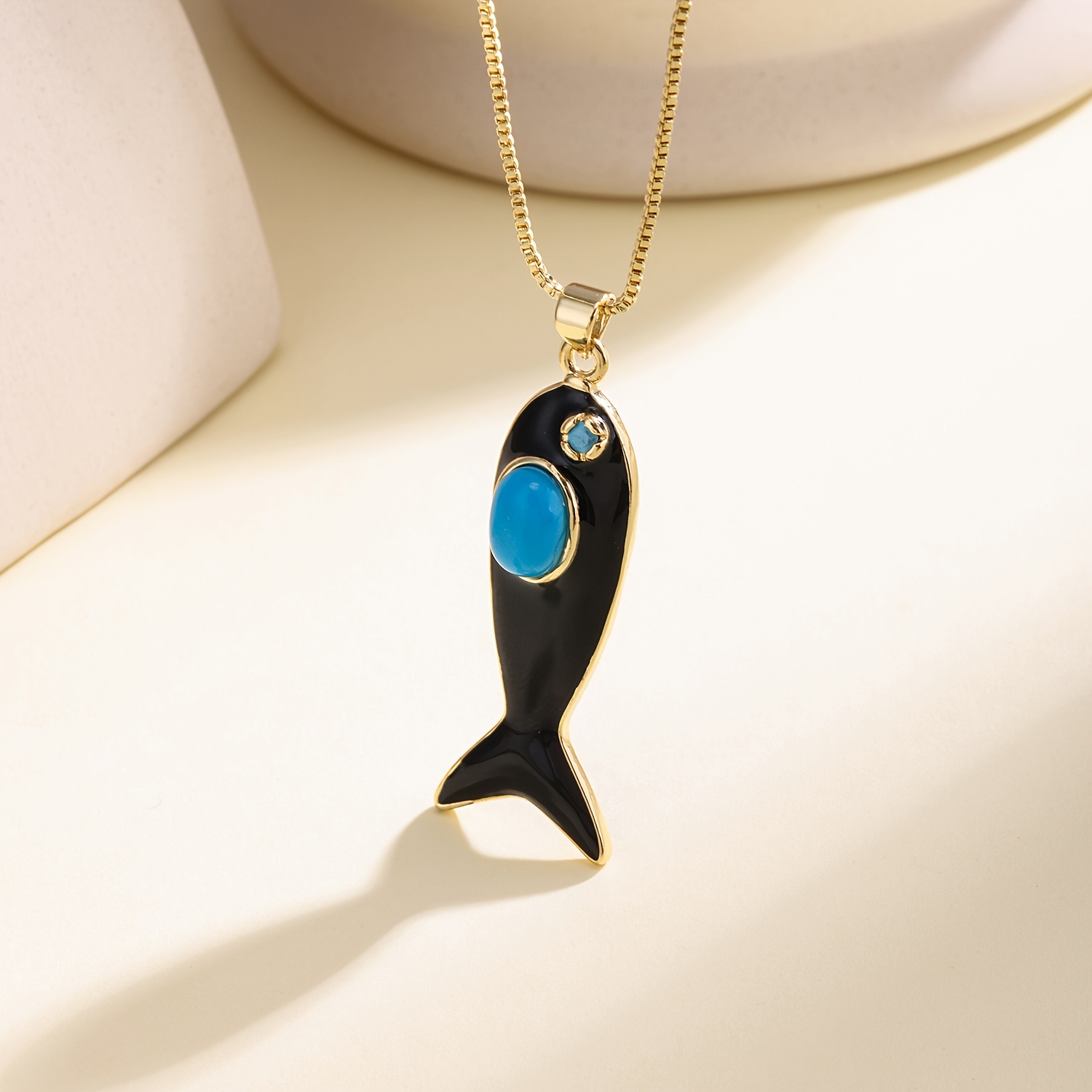 Enamel Fish Pendant Necklace with 18K Golden Plating